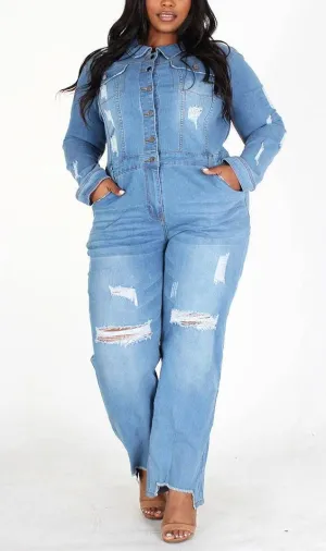 Relaxed Fit Denim Jumpsuit (Curvy)