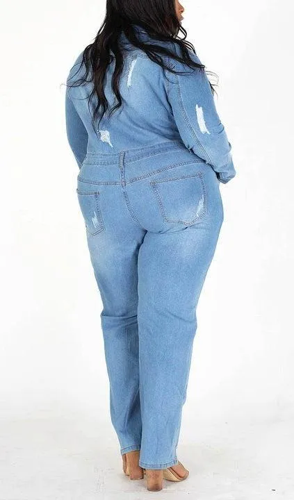 Relaxed Fit Denim Jumpsuit (Curvy)