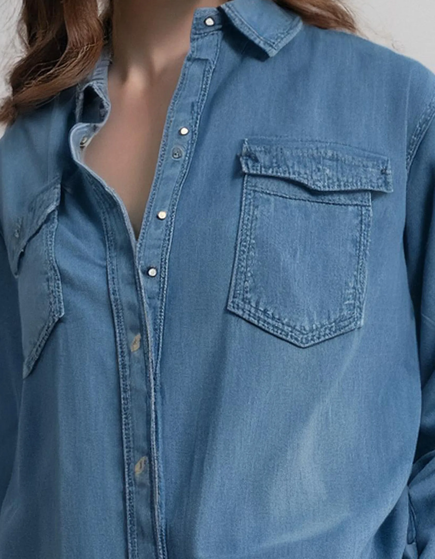 Relaxed Fit Medium Wash Denim Shirt