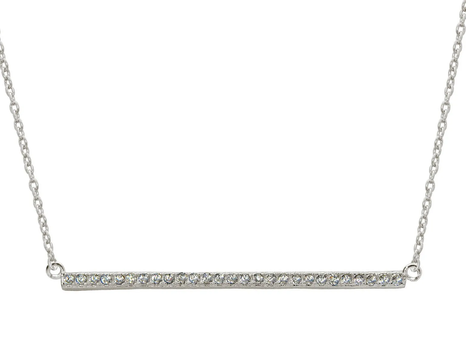 Sideways Bar Pendant Cubic Zirconia Stone Necklace, 16"   1"