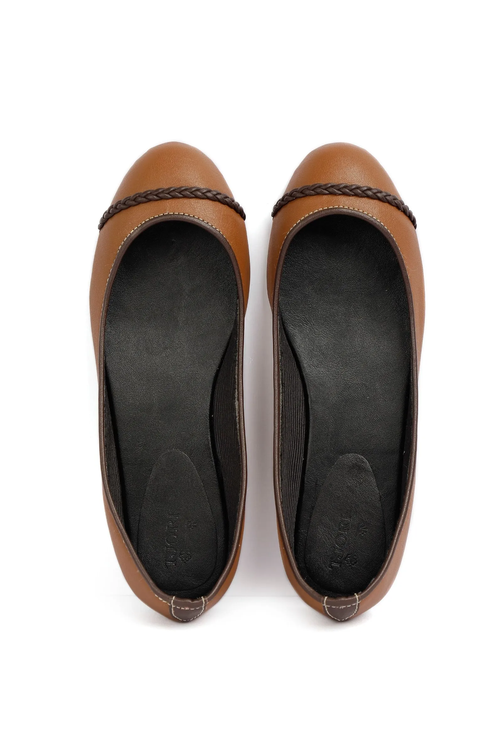 Tan Brown Cruelty Free Leather Flat Ballerinas