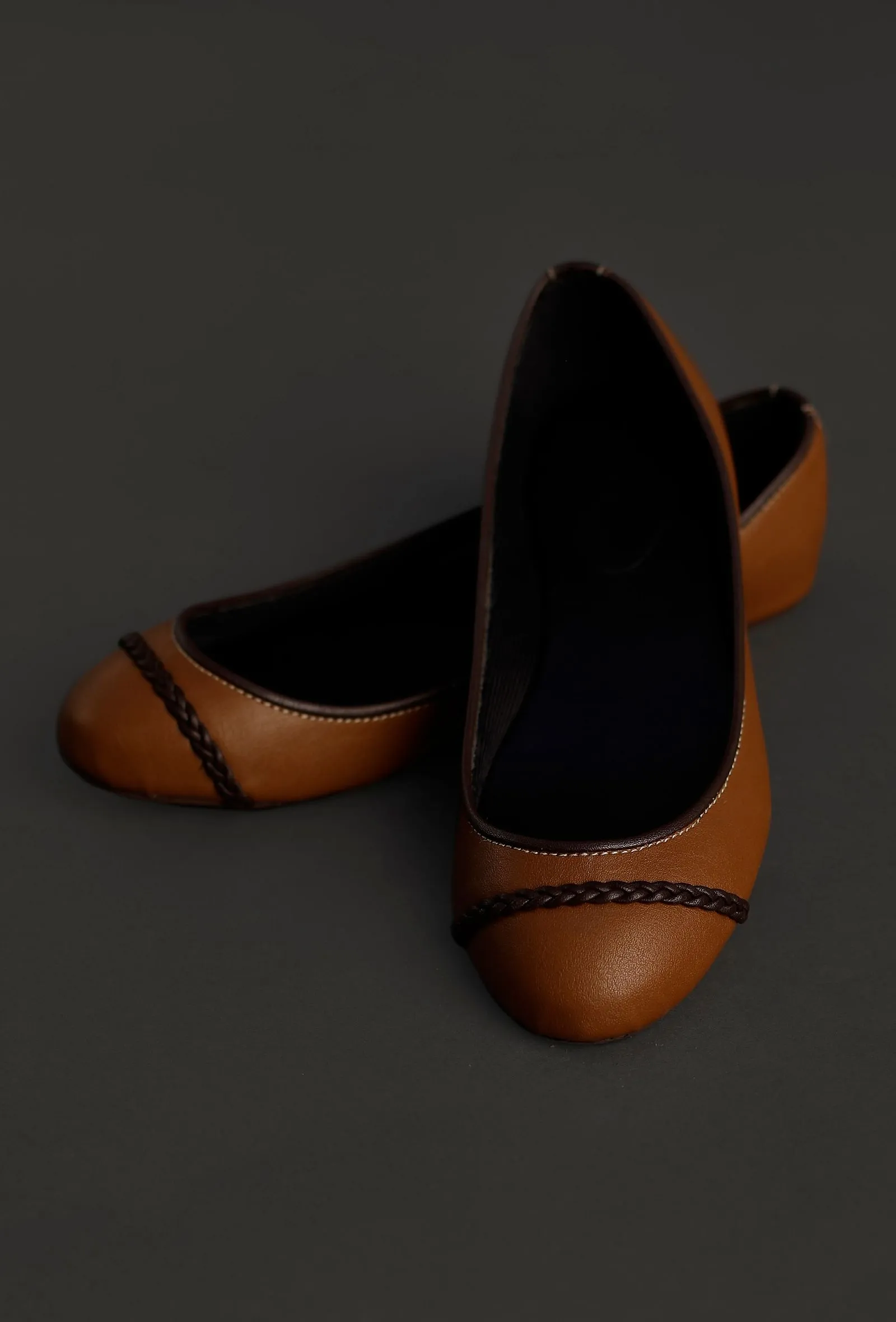 Tan Brown Cruelty Free Leather Flat Ballerinas