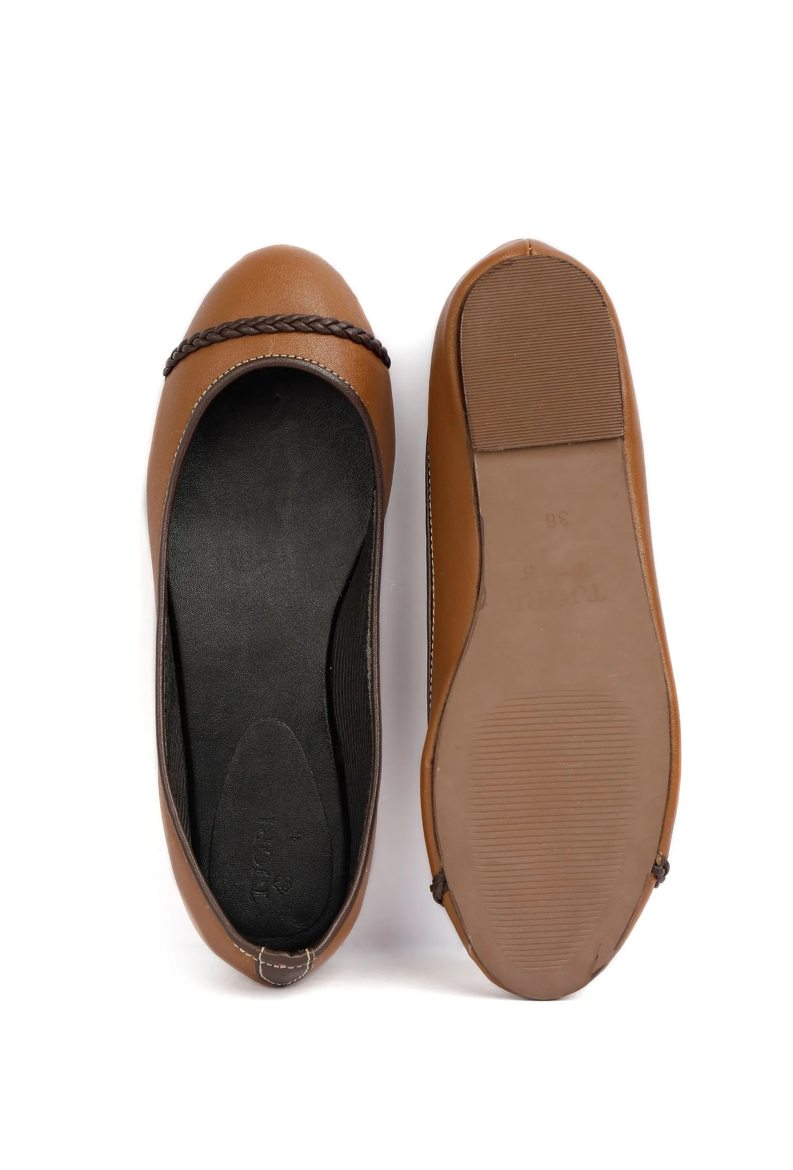 Tan Brown Cruelty Free Leather Flat Ballerinas