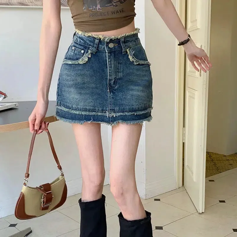 Tasseled Denim Mini Skort