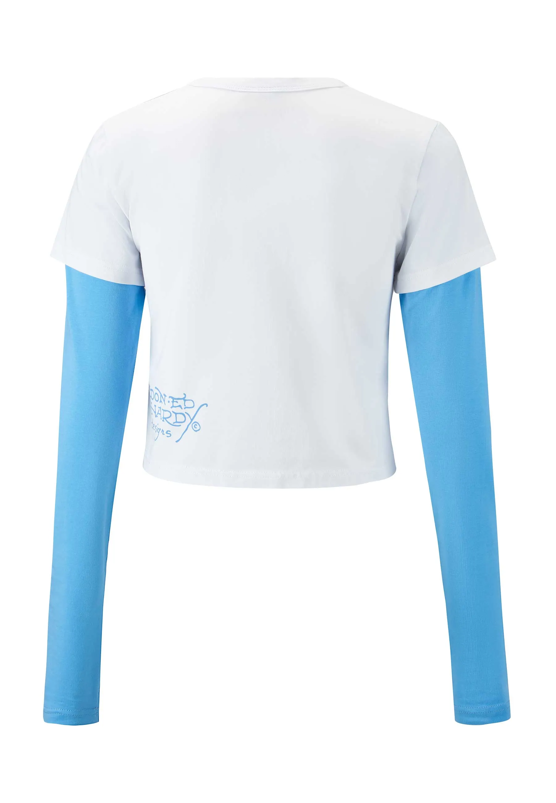 Womens Kill Slowly Double Sleeve Baby Tshirt Top - White/Light Blue