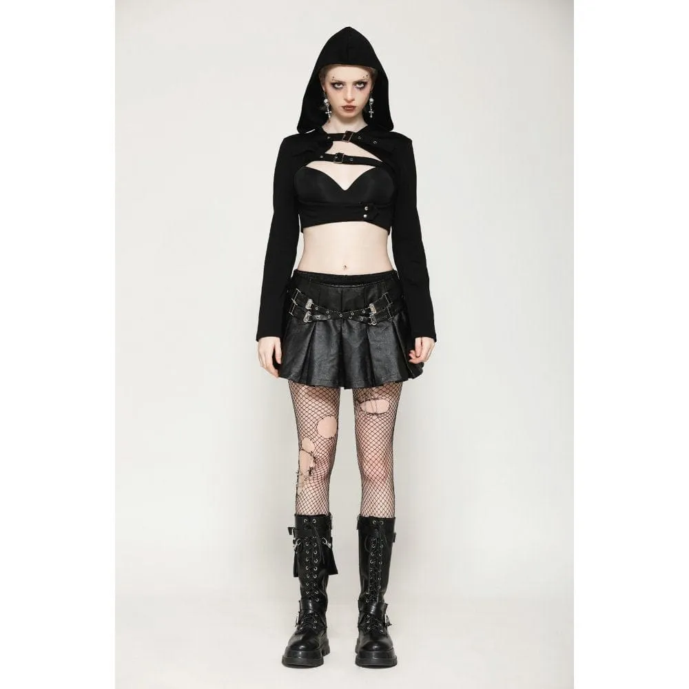 Women's Punk Cut-out Buckle-up Cape with Hood