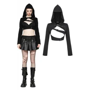 Women's Punk Cut-out Buckle-up Cape with Hood