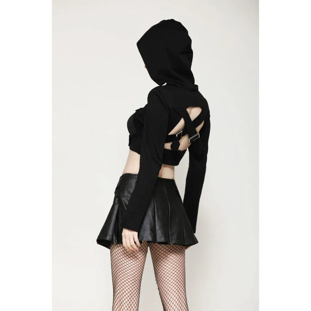 Women's Punk Cut-out Buckle-up Cape with Hood