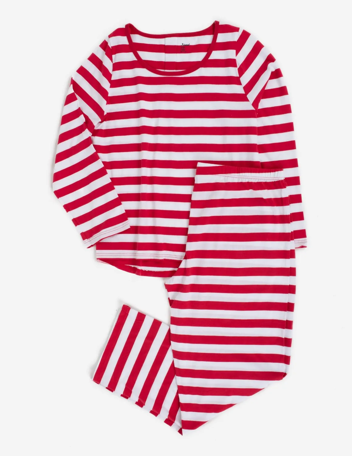 Women's Two Piece Red & White Stripes Cotton Pajamas